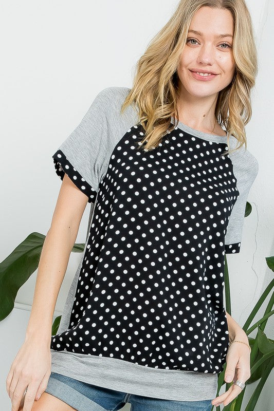 Polka Dot Mixed Casual Top - Online Only