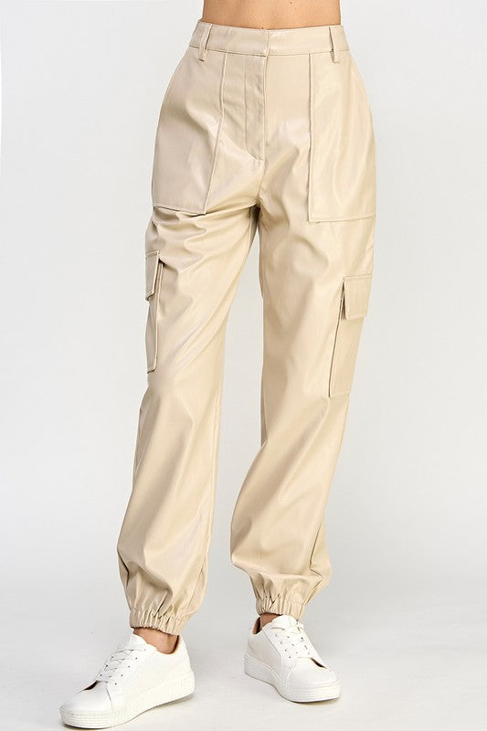 Relaxed Vegan Leather Cargo Pants