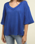 Zenana Brushed Waffle Exposed-Seam 3/4 Sleeve Top