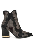 Zarka Rhinestones Embellished Block Heel Boots