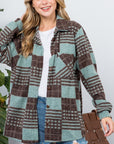 e Luna PLUS Fuzzy Plaid Button Down Shacket