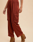 Annie Wear Wide Leg Cargo Satin Pants