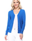 MAK Women's V-Neck Button Down Knit Cardigan Sweater