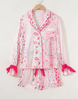 Floral Shirt Satin Tie and Shorts Pajama Set
