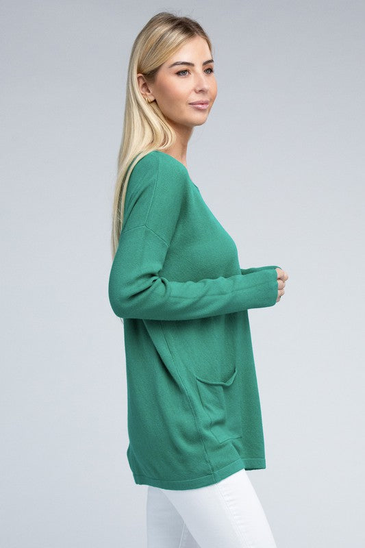 Zenana Viscose Front Pockets Sweater