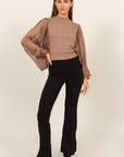 HYFVE Ruched Sheer Long Sleeve Mock Neck Blouse