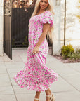 Dainty Floral Smocked Puff Sleeve Flowy Maxi Dress