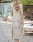 Davi & Dani Solid Long Cardigan With Fringe