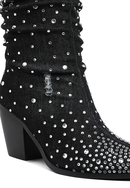 Savant Diamante &amp; Rhinestones Denim Boots