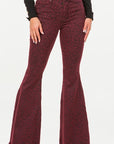 GJG Denim Leopard Bell Bottom Jean in Burgundy- Inseam 32