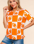 Haptics Football Checkered Print Short Sleeve T-Shirt