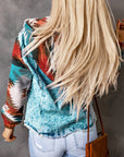 Aztec Denim Frayed Hem Jacket