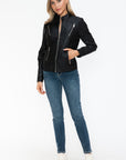 Snobbish Faux Leather Zip Up Mock Neck Jacket