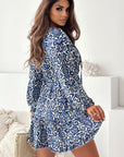 Women  Print Lace up V Neck Long Sleeve Mini Dress