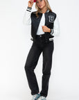 Love Me Now PU Leather Contrast Snap Down Bomber Jacket