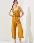 Jade By Jane Sleeveless Square Neck Button Down Ankle Jumpsuit