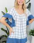 e Luna PLUS Plaid Mix Ruffle Peasant Top