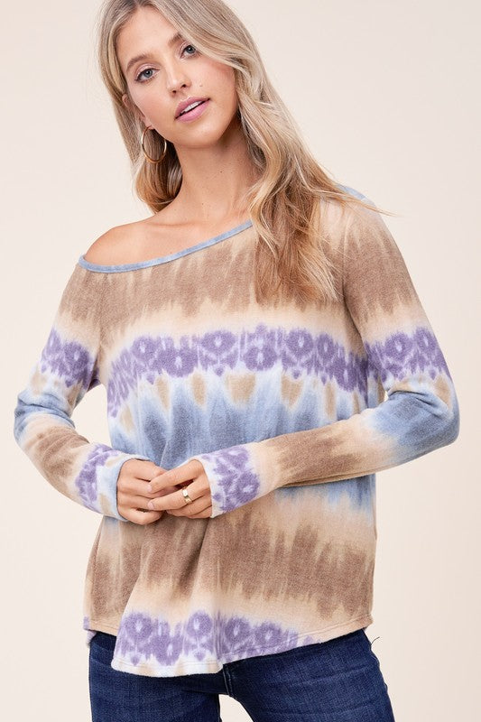 e Luna Cozy Tie Dye Print One Shoulder Top