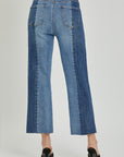 RISEN Full Size Mid-Rise Waist Two-Tones Jeans with Pockets