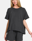 Zenana Rib Short Sleeve T-Shirt and Shorts Set