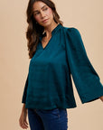 Annie Wear Satin Notched Three-Quarter Sleeve Blouse