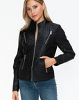 Snobbish Faux Leather Zip Up Mock Neck Jacket