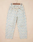 Floral Grommet Knot Waist Barrel Leg Jeans