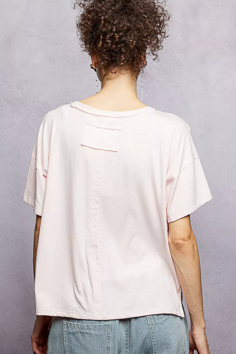 POL Round Neck Short Sleeve T-Shirt with High Low Hem
