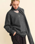 Davi & Dani V-Neck Dropped Shoulder Sweater with Scarf Set