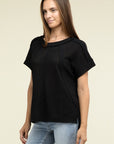 Zenana Brushed Waffle Exposed-Seam Short Sleeve Top