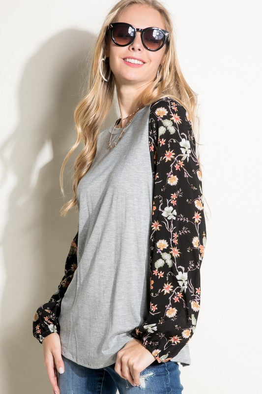 e Luna PLUS Solid and Floral Mix Casual Top