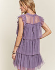 ADORA Layered Ruffled Cap Sleeve Mesh Dress