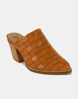 Beast Fashion Woven Checkerboard Block Heel Mule Shoes