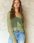 ADORA Crochet Long Sleeve Knit Cover Up with Big Pocket