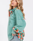 SAGE + FIG Full Size Plaid Print Washed Hoodie