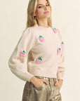 Davi & Dani Crochet Strawberry Round Neck Sweater