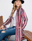 e Luna Striped Velvet Long Cardigan