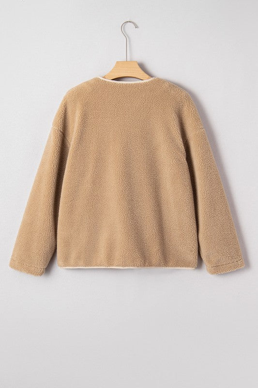 Leopard Plush Pocketed Jacket