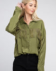 Fringe Trim Satin Shirt