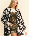 Davi & Dani Leopard Open Front Long Sleeve Cardigan