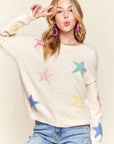 ADORA Stars Pattern Round Neck Drop Shoulder Sweater