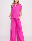 Jade By Jane Textured Short Sleeve Top  & Wide Leg Pant Set