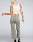 Zenana Acid Washed High Waist Frayed Hem Straight Pants