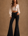 GJG Denim Starlit Glam Black Rhinestone Bell Bottom Jeans
