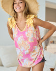 BiBi Printed V Neck Ruffled Tank