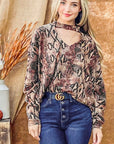 And The Why Choker Neck Dolman Sleeve Snake Print Top