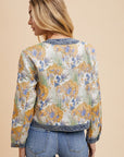 Annie Wear Floral Jacquard Denim Contrast Button Down Jacket