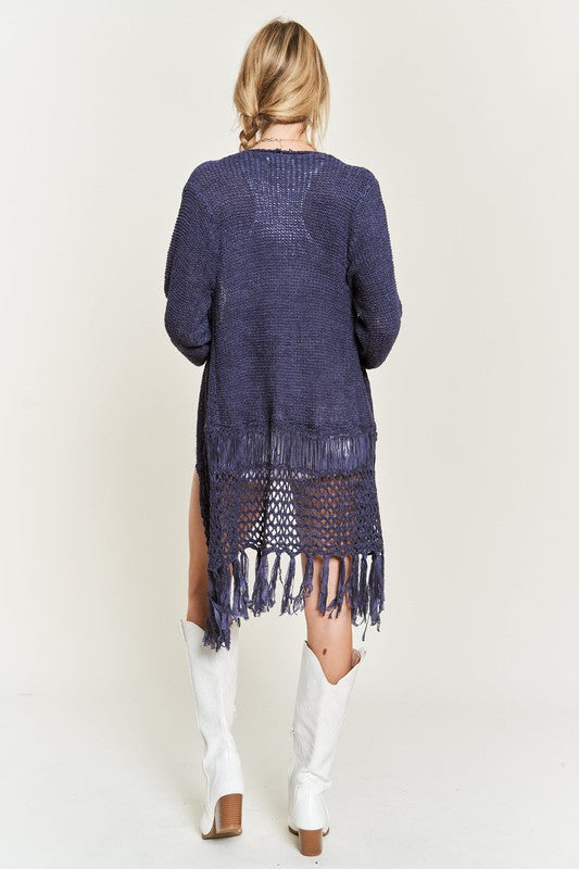 Plus Jade By Jane Fringe Knit Cardigan