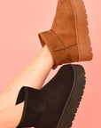 WILD DIVA Suede Round Toe Platform Booties