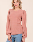 Mittoshop Round Neck Long Sleeve Rib Knit Top